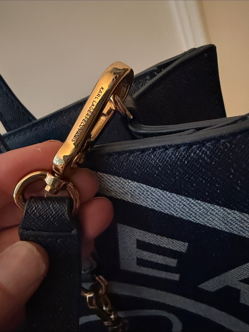 Karl Lagerfeld Navy and Light Blue Logo Tote with Charm - Picture 15 of 15
